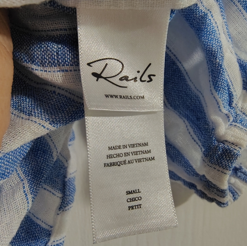 Rails Kirstie Linen Blend Top $168 Blue And White Striped Women's Small Nautical - Picture 8 of 13